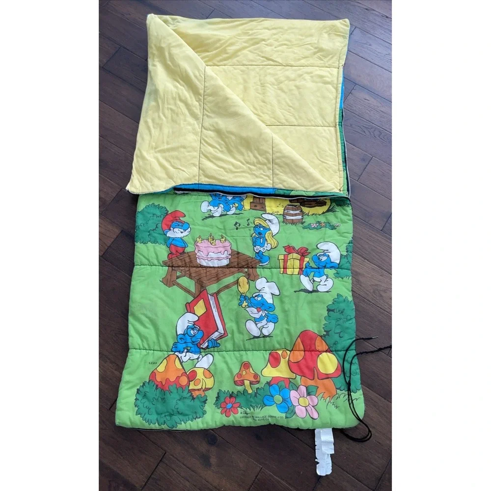 Vintage 1980s Smurf Sleeping Bag Birthday Party Wallace Berrie & Co Retro 80s